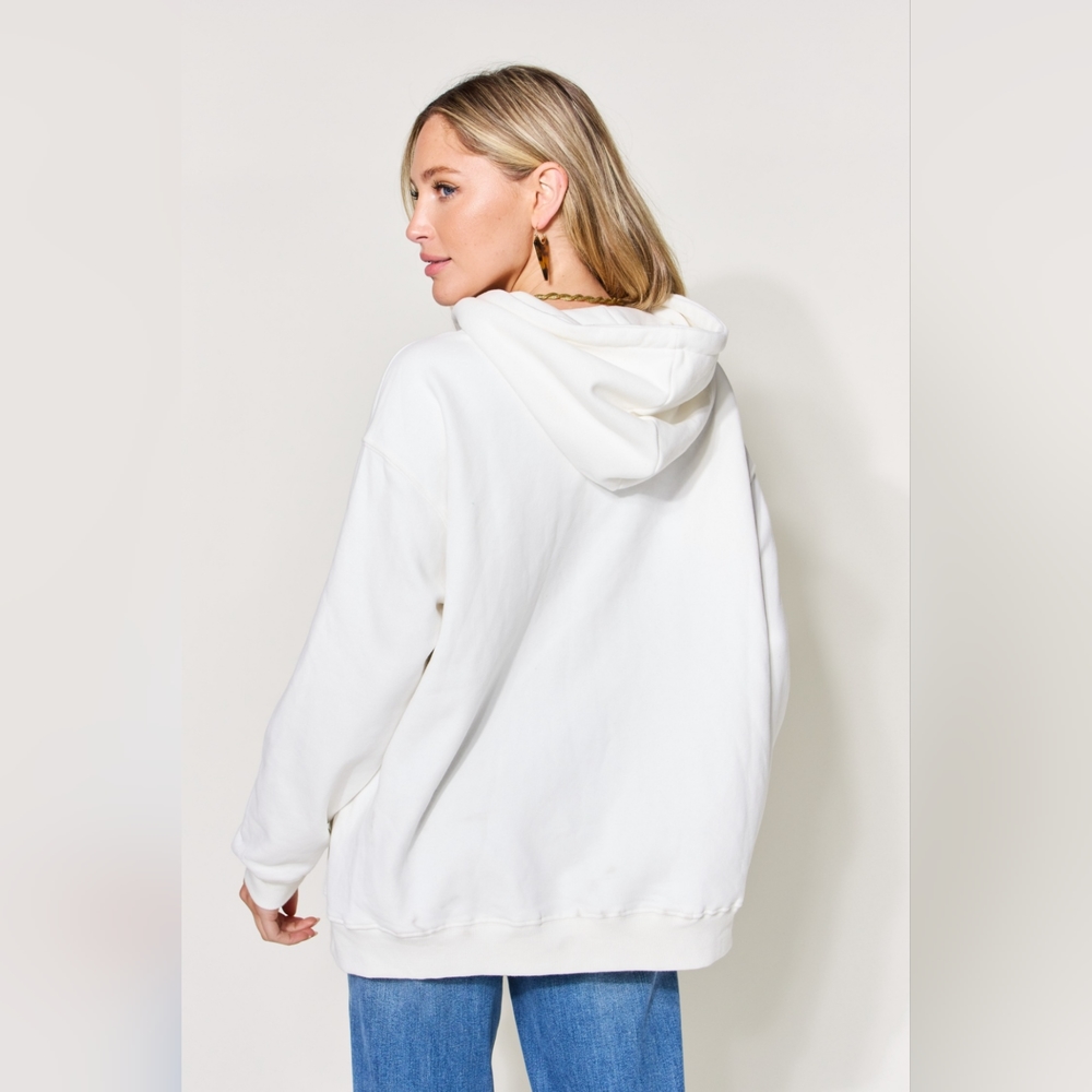 Simply Love Full Size PARIS Long Sleeve Drawstring Hoodie - Picture 2 of 5